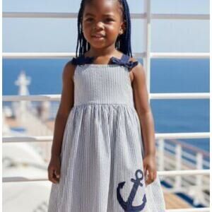 Tahari Girls 5-Years Seersucker Anchor Dress with Blue and White Stripes
